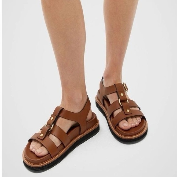 Zara Brown LEATHER SANDALS WITH BUCKLE - Picture 2 of 2